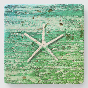 Starfish Driftwood Rustisch Nautical Blue Green Stenen Onderzetter
