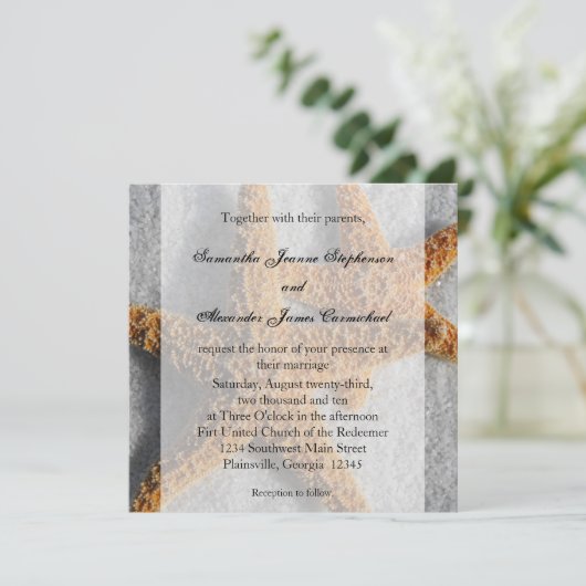 Starfish Duo in het Zand, Strand Trouwplein Kaart (Staand voorkant)