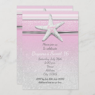 Starfish Elegant Beach roze 16 uitnodigingen