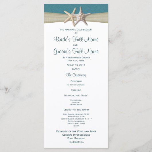 Starfish en Burlap Beach huwelijksprogramma Programmakaart (Voorkant)