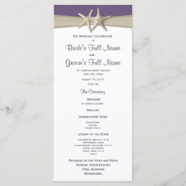 Starfish en Burlap Paarse strand huwelijksprogramm Programmakaart