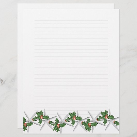 Starfish en Holly Lined Letterhead Paper (Voorkant / Achterkant)