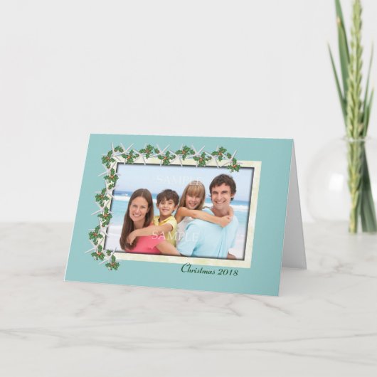 Starfish en Holly Tropical Kaart voor kerstmis (Voorkant)