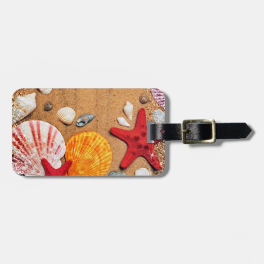 Starfish en Seashells op de strand Bagagelabel (Voorkant horizontaal)