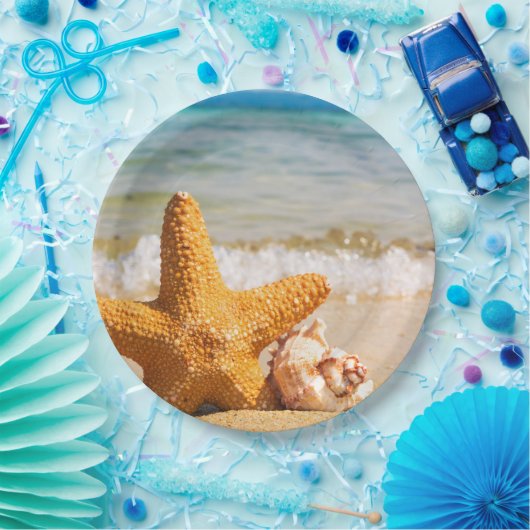 Starfish en Seashells op de strand Papieren Bordje (Feest)