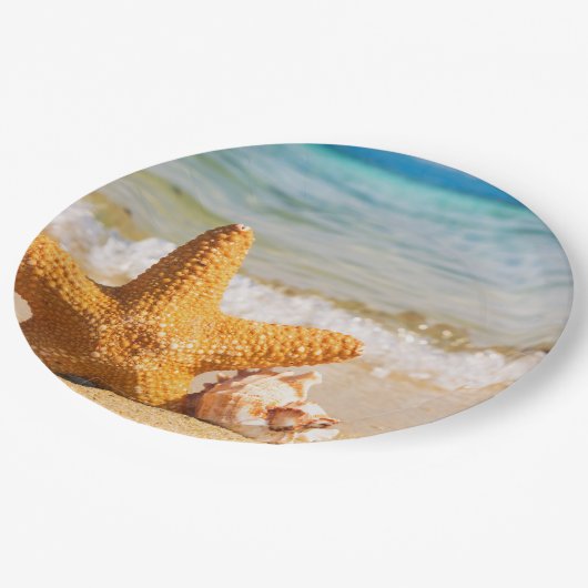 Starfish en Seashells op de strand Papieren Bordje (Gekanteld)