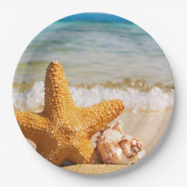 Starfish en Seashells op de strand Papieren Bordje