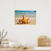 Starfish en Seashells op de strand Poster (Keuken)