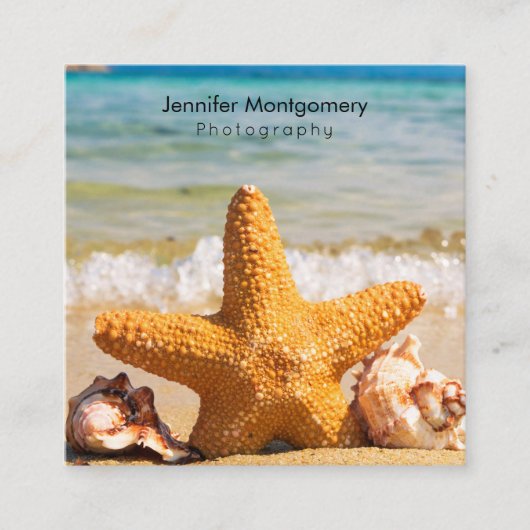 Starfish en Seashells op de strand Vierkante Visitekaartje (Voorkant)