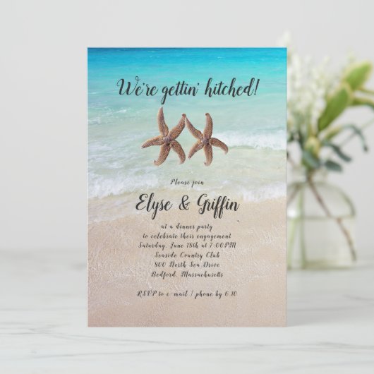 Starfish Engaged Couple Invitation Party Kaart (Staand voorkant)