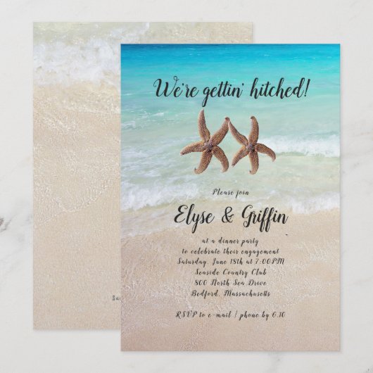 Starfish Engaged Couple Invitation Party Kaart (Voorkant / Achterkant)