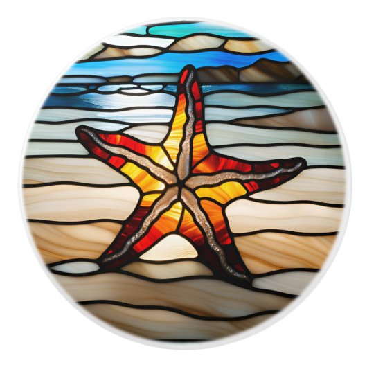 Starfish Faux Glas in lood Keramische Knop (Voorkant)