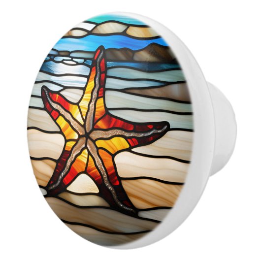 Starfish Faux Glas in lood Keramische Knop (Rechts)