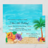 Starfish Flower Luau Birthday Party Invite Kaart (Voorkant / Achterkant)