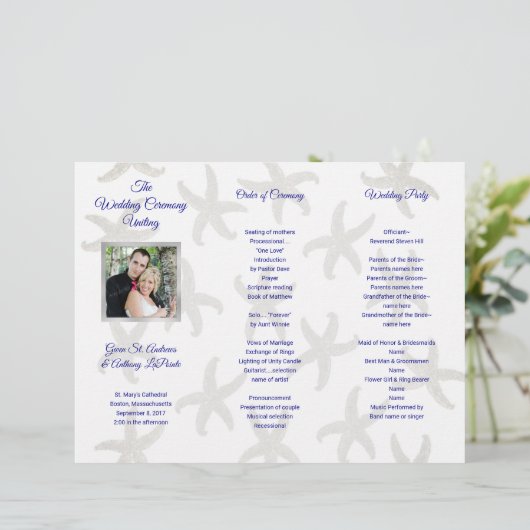 Starfish Folded Photo Wedding Ceremony Program (Staand voorkant)