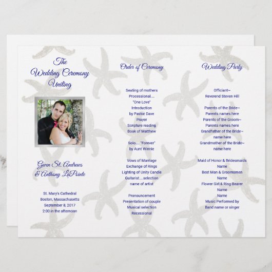 Starfish Folded Photo Wedding Ceremony Program (Voorkant / Achterkant)