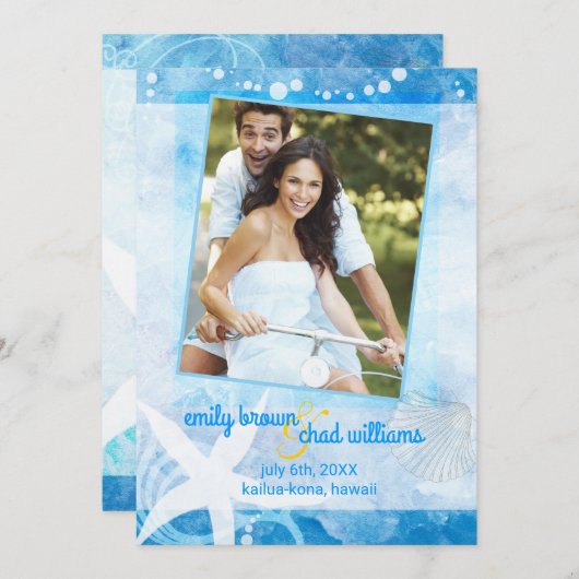 Starfish Garden Blue Beach Wedding Save the Date (Voorkant / Achterkant)
