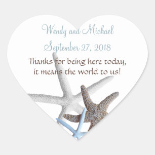 Starfish Gathering Heart-Shaped Wedding Stickers
