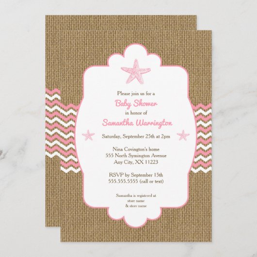 Starfish girl baby shower nodigt roze bolap uit kaart (Voorkant / Achterkant)