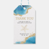 Starfish Gold & Blue Ocean thema bruiloft dank u Cadeaulabel (Voorkant)