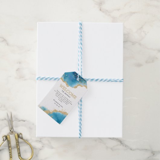 Starfish Gold & Blue Ocean thema bruiloft welkom Cadeaulabel (Met Touw)
