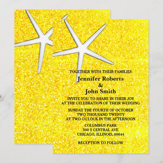 Starfish Gold Glitter Beach Royal Weddenschap Kaart (Voorkant / Achterkant)