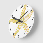 Starfish Gold Glitter Geel Wit Strandhuis Ronde Klok (Hoek)