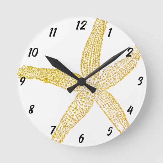 Starfish Gold Glitter Geel Wit Strandhuis Ronde Klok (Voorkant)