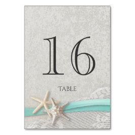 Starfish Grijs en Aqua Lint Tafelnummer Kaart