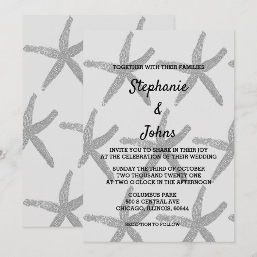 Starfish Grijs Zwart Wit Trendy Strand Wedding Kaart (Voorkant / Achterkant)