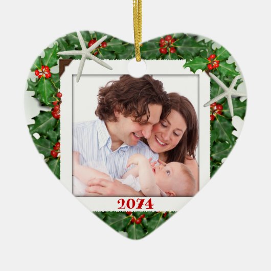 Starfish Heart Familie Foto kerstversiering Keramisch Ornament (Voorkant)