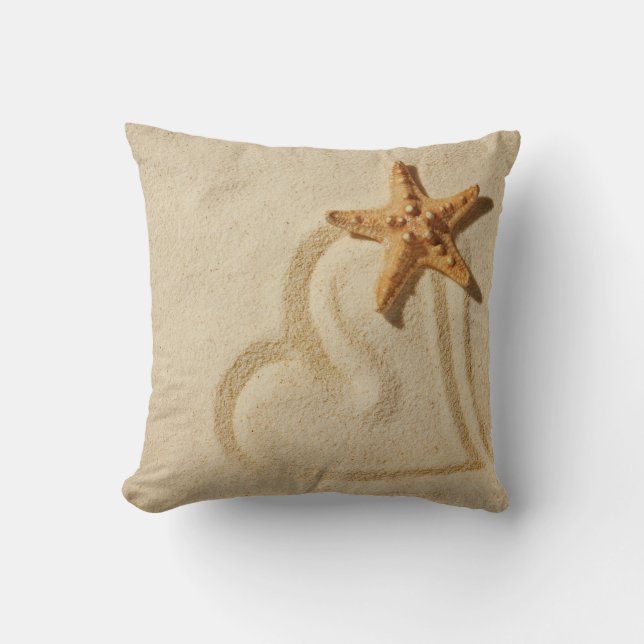 STARFISH HEART IN ZAND OP NAAM CUSHION KUSSEN (Voorkant)