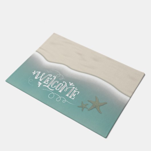 Starfish in Aqua Ocean Water & Beach Sand Welcome Deurmat (Schuin)