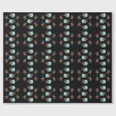 Starfish in Aqua Ornamenten Black Kerstmis Cadeaupapier (Vlak)