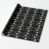 Starfish in Aqua Ornamenten Black Kerstmis Cadeaupapier (Uitgerold)
