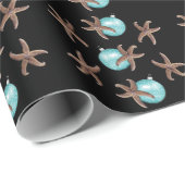 Starfish in Aqua Ornamenten Black Kerstmis Cadeaupapier (Rol Hoek)
