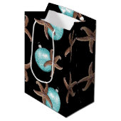Starfish in Aqua Ornamenten Black Kerstmis Medium Cadeauzakje (Voorkant Gekanteld)