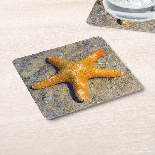 Starfish in de zand kartonnen onderzetters (Schuin)