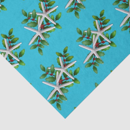 Starfish in Holly Aqua Blue Kerstmis Tissuepapier (Detail)
