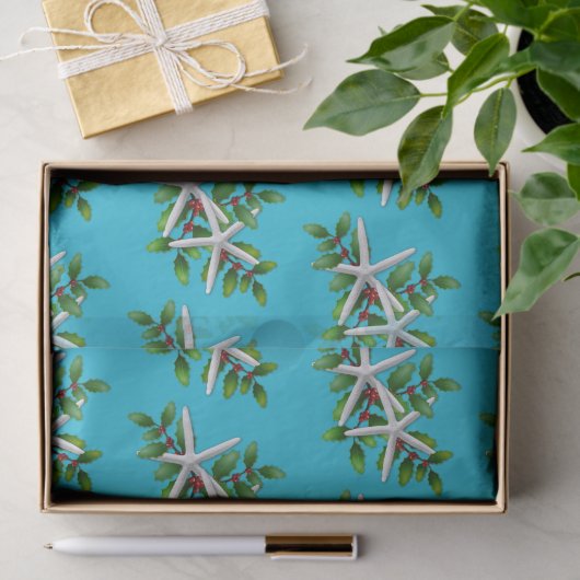 Starfish in Holly Aqua Blue Kerstmis Tissuepapier (Geschenk)