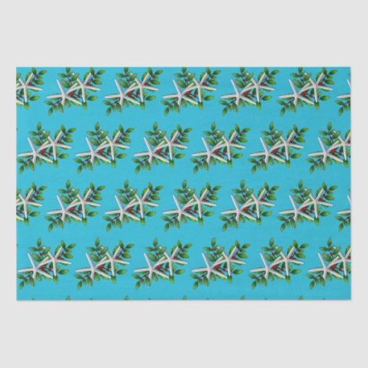Starfish in Holly Aqua Blue Kerstmis Tissuepapier (Voorkant)