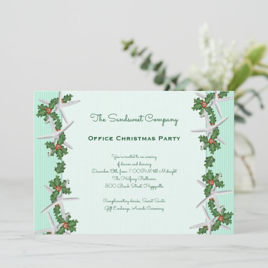 Starfish in Holly Borders Kantoor kerstfeest Kaart (Staand voorkant)