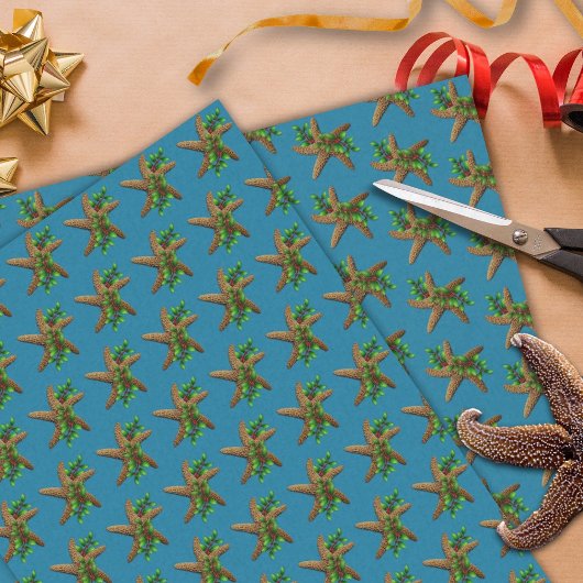 Starfish in Holly Deep Zee Blue Beach Kerstmis Tissuepapier