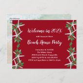 Starfish in Holly New Year's Eve Beach Party Invit Briefkaart (Voorkant / Achterkant)