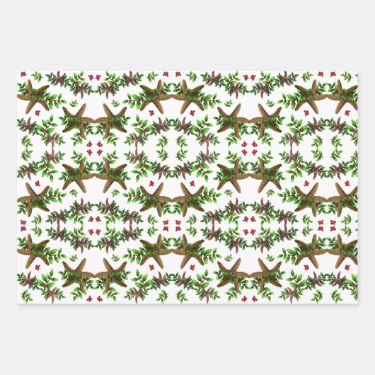 Starfish in Holly Tropical kerstpattern White Inpakpapier Vel (Voorkant 2)