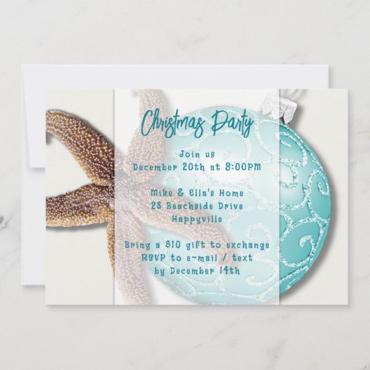 Starfish in Ornament Coastal kerstparty Invite Kaart (Voorkant)