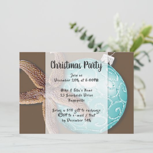 Starfish in Ornament Coastal kerstparty Invite Kaart (Staand voorkant)