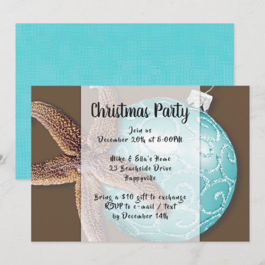 Starfish in Ornament Coastal kerstparty Invite Kaart (Voorkant / Achterkant)