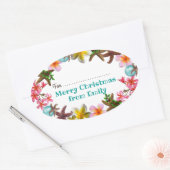 Starfish in Plumeria Flowers kerstgrens Ovale Sticker (Envelop)