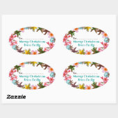 Starfish in Plumeria Flowers kerstgrens Ovale Sticker (Vel)
